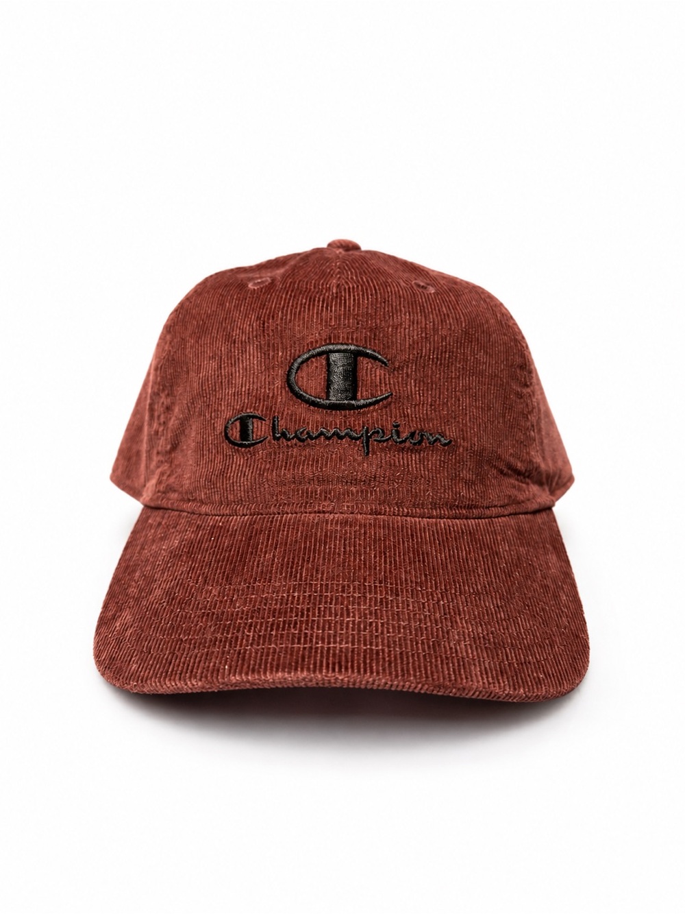 Champion Corduroy Hat Cap Burgundy Embroidered Logo Adjustable Strap